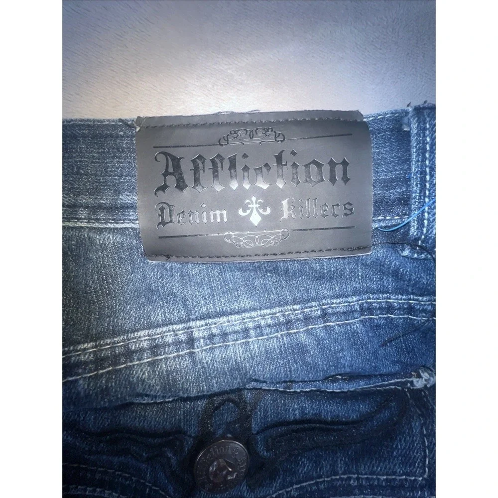Affliction Jeans Men's 40x34 Fits (40x32) Embroidered Pockets Dark Wash‎ Y2K